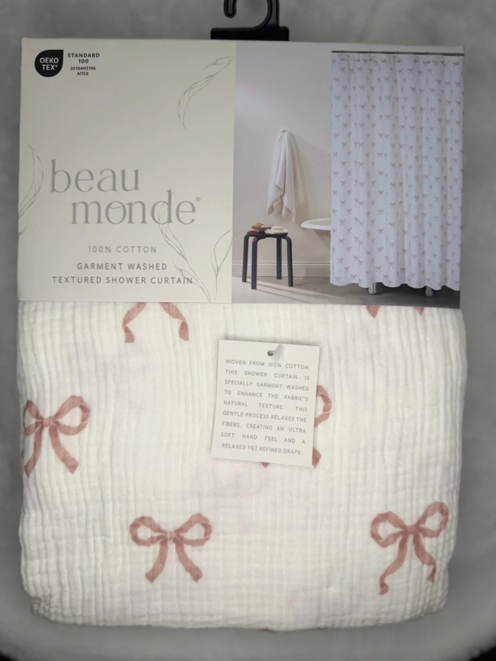 Beau Monde pink bow coquette cottage core farmhouse Shabby chic Shower Curtain